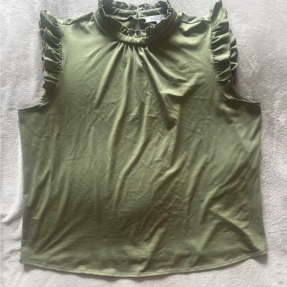 Sweet Rain Sage Green Ruffle Sleeve Blouse